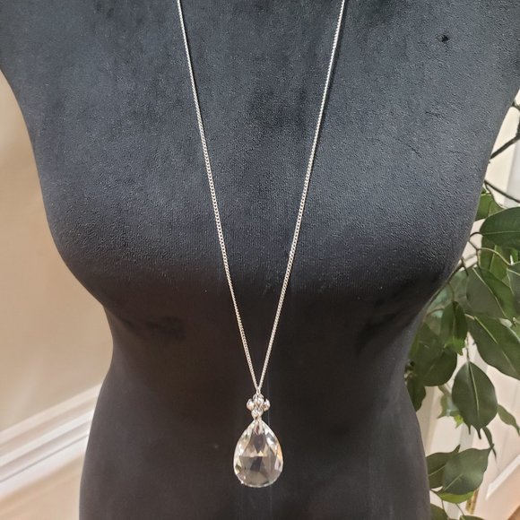 Womens Fashion Clear Faceted Rock Crystal Pendant Teardrop Necklace with Lobster - Picture 1 of 6